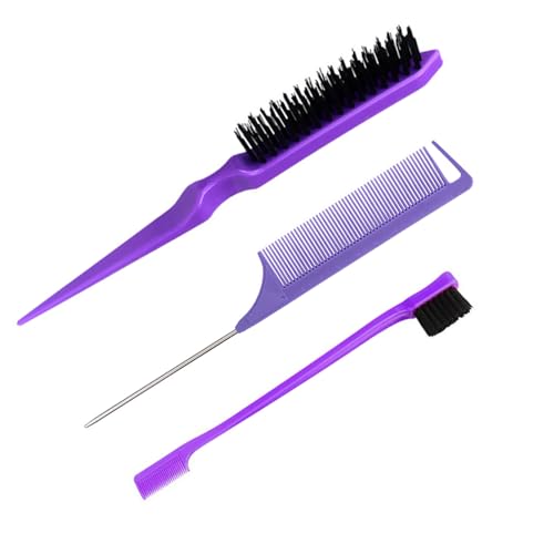 3-teiliges Haarstyling-Kamm-Set, Teasing-Haarbürste, Schwanzkamm, Kantenbürste zum Kantenbürsten, Kämmen, Zupfen von Haaren, glatte Rückseite, Haarbürste für Mädchen von Shntig