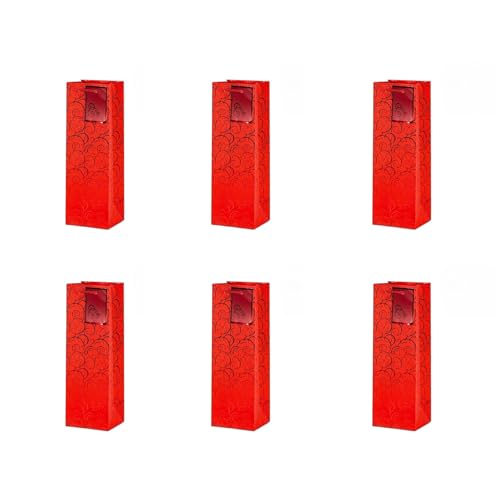 6 Weinträgertaschen verschönern Ihre Präsentation, Weinflaschentaschen, Papiertextur, geeignet für verschiedene Veranstaltungen, rot, Single branch von Shntig