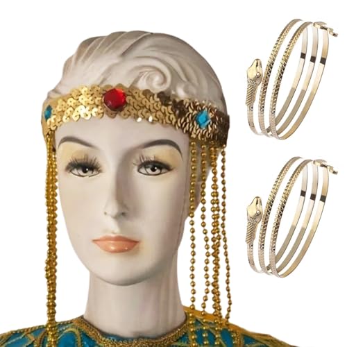 Ägyptisches Stirnband für Erwachsene, Teenager, Cosplay, goldene Farbe, Schlangenform, Armreif, Live-Übertragung, Halloween, Party, Kopfschmuck, ägyptisches Stirnband für Damen, ägyptische von Shntig