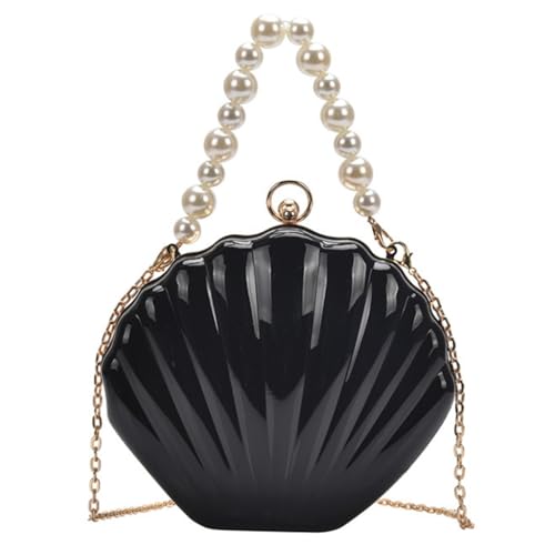 Abendtasche für Mädchen und Frauen, Muscheltasche, Perlengriff, Crossbody-Tasche, Party, Hochzeit, Clutch, Handtasche, Kettentasche, Schwarz von Shntig