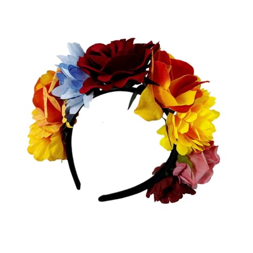Buntes Rosen-Stirnband für Musikfestival, künstlicher Blumenkranz, Haarreif, Hochzeit, Braut, Verkleidungszubehör von Shntig