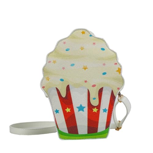 Cupcake-Tasche für Mädchen, PU-Leder, Umhängetasche, kleine Cupcake-Geldbörse, Handy-Umhängetasche, verstellbarer Schultergurt, weiß von Shntig