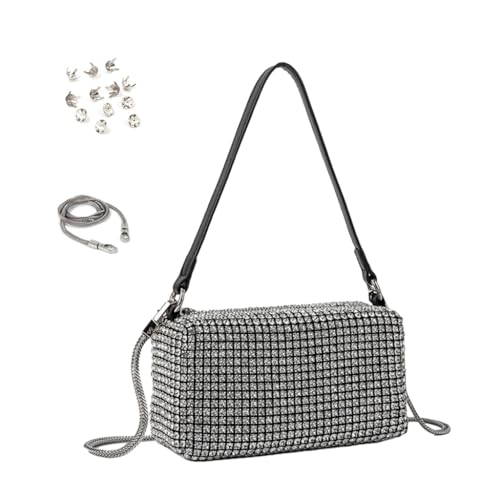 Damen-Abend-Handtasche, modische Strass-Geldbörse, trendige Schultertasche, Crossbody-Tasche, Mädchen, passend für Partys, Silver Standard von Shntig