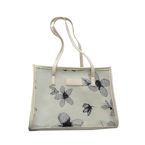 Damen-Blumentasche, großes Fassungsvermögen, modische Unterarmtasche aus PU-Leder, koreanischer Stil, Handtaschen, Schultertasche, Blumen Off White von Shntig