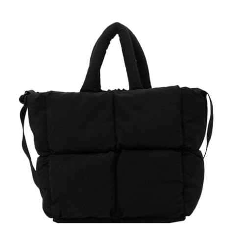 Damen Gesteppte Schultertasche Crossbody Geldbörse Leichte und funktionelle Handtasche Casual Puffer Bag für den täglichen Gebrauch, Schwarz von Shntig