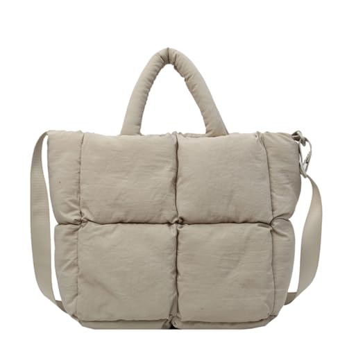Damen Gesteppte Schultertasche Crossbody Geldbörse Leichte und funktionelle Handtasche Casual Puffer Bag für den täglichen Gebrauch, beige von Shntig