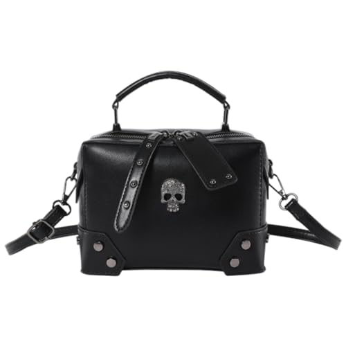 Damen-Handtasche, Gothic, Punk, Totenkopf, Kette, kleine Handtasche, PU-Leder, Umhängetasche, Geldbörse mit Tragegriff oben, totenkopf von Shntig