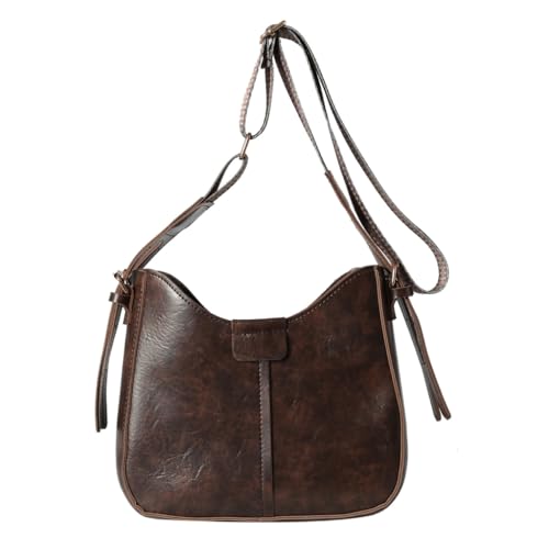 Damen Handtasche PU Bucket Bag Praktische Vintage Crossbody Tasche Schultertasche Geldbörse, coffee von Shntig