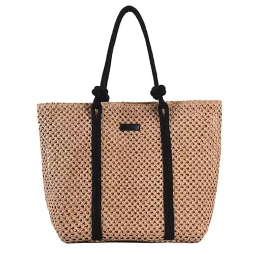 Damen-Schultertasche aus Stroh, große Kapazität, Reisetasche, modisch, ausgehöhlt, Strandtasche, Damenhandtasche, Mädchen, Urlaubstasche, coffee von Shntig