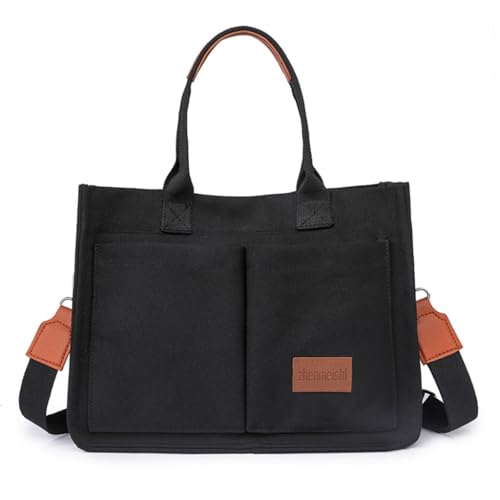 Damen-Umhängetasche, Segeltuch, mehrere Taschen, Messenger-Tasche, große Umhängetasche, Geldbörse, Schwarz von Shntig