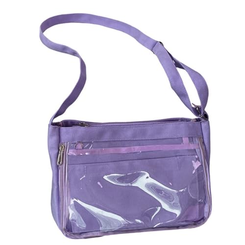 Damen-Umhängetasche, Segeltuch, transparent, japanischer Stil, Schultertasche, violett von Shntig