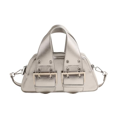 Damen-Umhängetasche, modisch, Nieten, Umhängetasche, Handtasche, Clutch, Nieten, Schultertasche, PU-Leder, Crossbody-Tasche, silber von Shntig