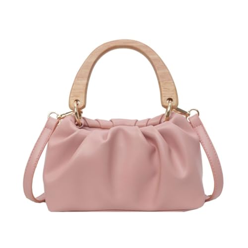 Damen-Umhängetasche aus PU-Leder, gerüscht, große Kapazität, Crossbody-Tasche, rose von Shntig