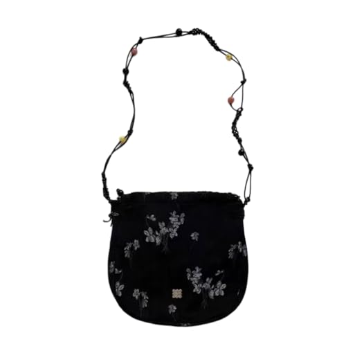 Damen Umhängetasche mit Kordelzug, Blumenmuster, kleine gewebte Perlen, Crossbody-Tasche im alten Stil, Handtasche und Kleingeldbörse, 1 von Shntig