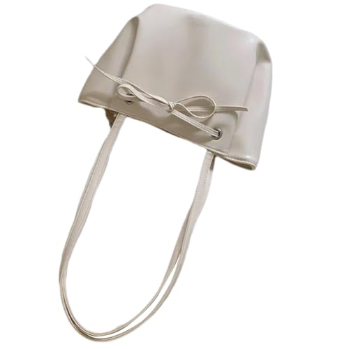 Damen einfarbige Achseltasche, Handtasche, PU-Leder, Schultertasche, Schleife, Eimertasche, weiß von Shntig