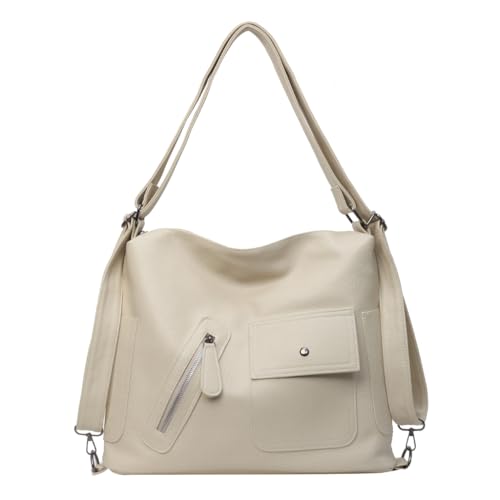 Damentasche aus PU-Leder, Umhängetasche, lässiger Rucksack, große Kapazität, Schultertasche, beige von Shntig