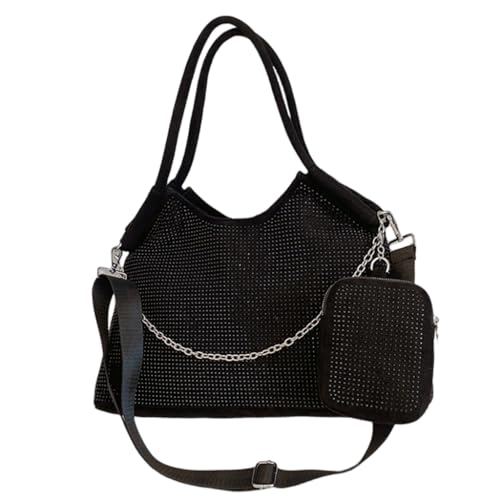 Damentasche mit großem Fassungsvermögen, personalisierte Handtasche, Umhängetasche, Einkaufstasche, modische Strass-Umhängetasche, Schwarz von Shntig