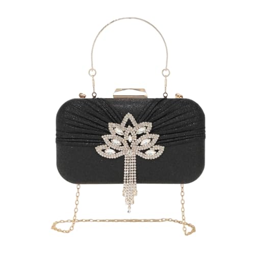 Elegante Abendtasche, Glitzer-Handtasche mit abnehmbarer Kette, Schultertasche, Umhängetasche für Hochzeit, Party, 80916 Schwarz von Shntig