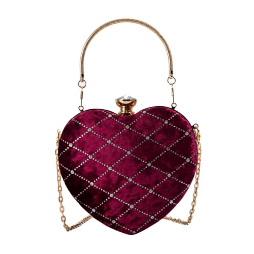 Elegante Abendtasche in Herzform mit Kettenriemen, stilvoll für formelle Anlässe, burgunderfarben von Shntig