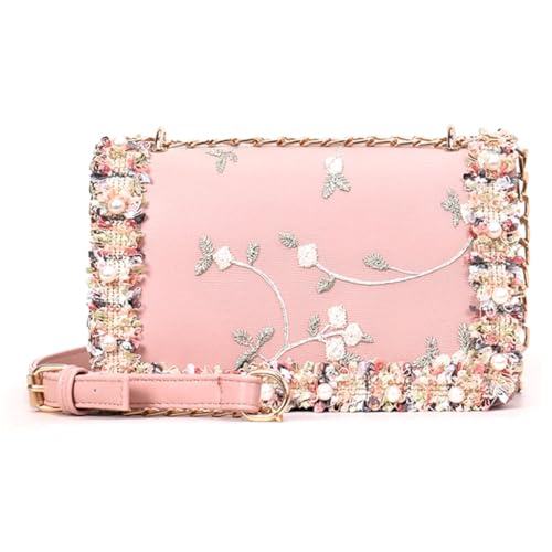 Elegante bestickte Kette Crossbody Bag Trendy Umhängetasche PU für stilvolle Frauen, rose von Shntig