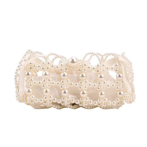 Elegante handgefertigte Abendtasche für Damen, mit Perlen besetzt, Braut-Handtasche, Hochzeit, Party, Netzstoff, Unterarm-Umhängetasche, Kurzer Schulterriemen von Shntig