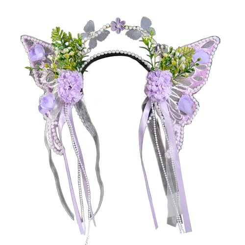 Elegantes Haarband in Schmetterlingsform, antikes Haar-Accessoire mit Blume und Quasten, für Mottopartys, Verkleidungsrequisiten von Shntig