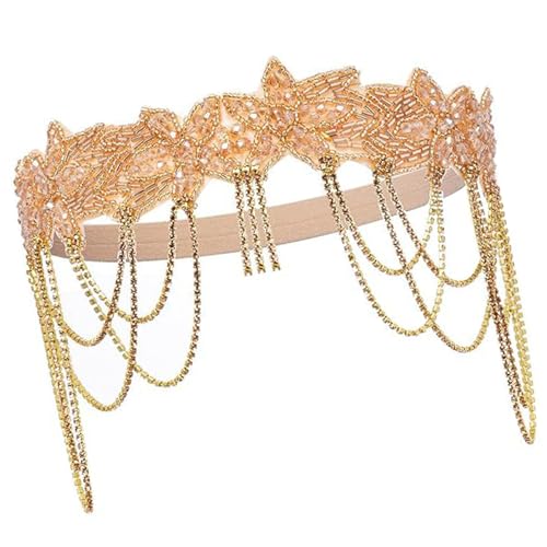 Elegantes Kristall-Blumen-Haarband für weibliche Maskeraden, Party-Kopfschmuck, schimmerndes Party-Haarband mit Fransen für 1920er-Jahre-Party von Shntig