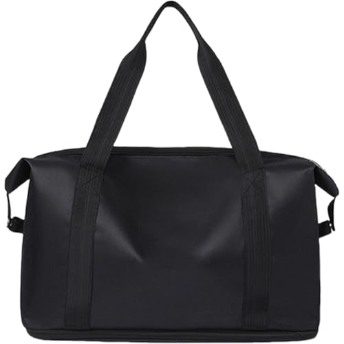 Erweiterbarer Sport-Turnbeutel mit Schultergurt und wasserabweisendem Stoff, große faltbare Handtasche für Damen und Herren, Schwarz von Shntig