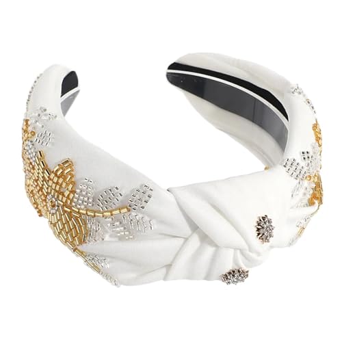 Geknotetes Turban-Stirnband für Damen, rutschfestes Federhaarband, Strass, Perlen, Nieten, Stirnbänder für Mädchen, Haarstyling, breites Stirnband von Shntig