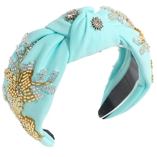 Geknotetes Turban-Stirnband für Damen, rutschfestes Federhaarband, Strass, Perlen, Nieten, Stirnbänder für Mädchen, Haarstyling, breites Stirnband von Shntig