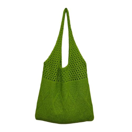 Gestrickte Damen-Handtasche, große Kapazität, Umhängetasche, Strandtasche, Strandtasche, grasgrün von Shntig