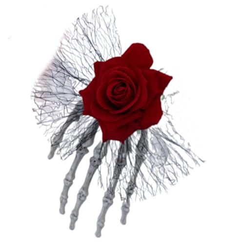 Halloween-Haarspange mit Rosen-Spitzendetail, einzigartige Haarnadel, verstellbarer Krallengriff für verschiedene Haartypen von Shntig
