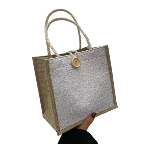 Jute-Tasche mit Griff, lässige Jute-Handtasche, leichte Einkaufstasche, wiederverwendbar, für Lebensmittel und Strand, beige von Shntig