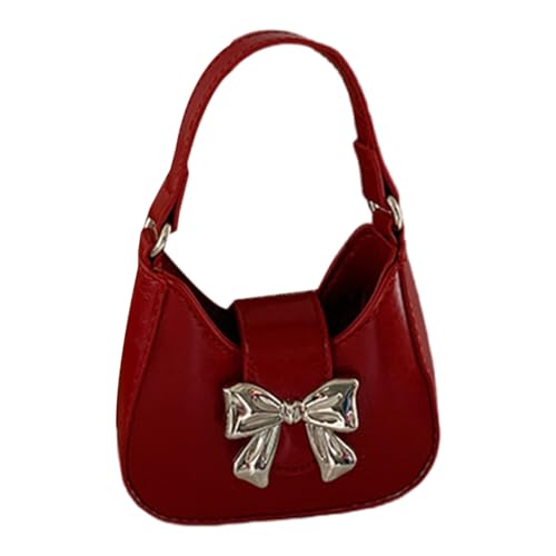 Kleine Handtasche für Damen, Motiv: Mond, ästhetische Schultertasche mit Kette und Schleife, Crossbody-Tasche, rot von Shntig