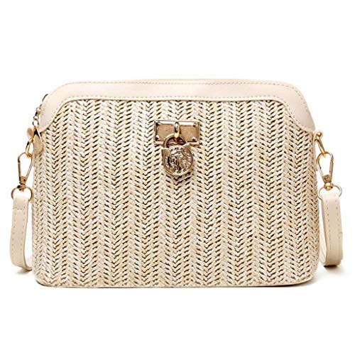 Kleine Handtasche für Damen, Stroh, gewebt, Schultertasche, Kuriertasche, Umhängetasche, Mädchen, Tote Geldbörse, beige, 23 x 17 x 11cm von Shntig