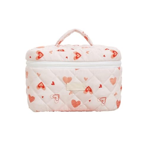 Kosmetiktasche für Damen, süßes Herzmuster, gesteppt, Baumwolle, Reise-Make-up-Organizer mit geräumigen Fächern, Kulturbeutel, stil 3 von Shntig