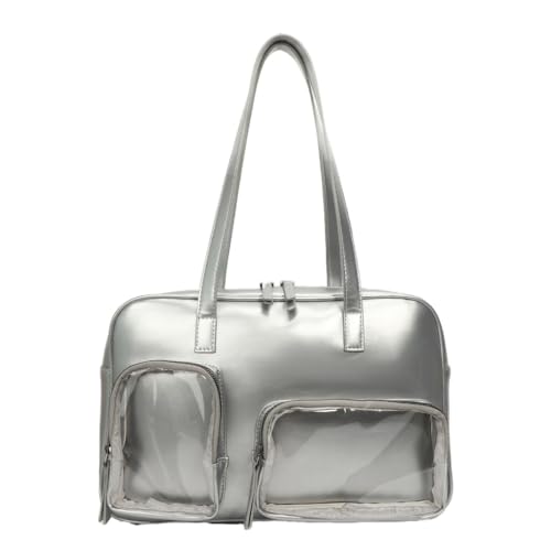 Lässige Ita-Tasche mit transparentem Fenster, PU-Schultertasche, perfekt für den täglichen Gebrauch, silber von Shntig