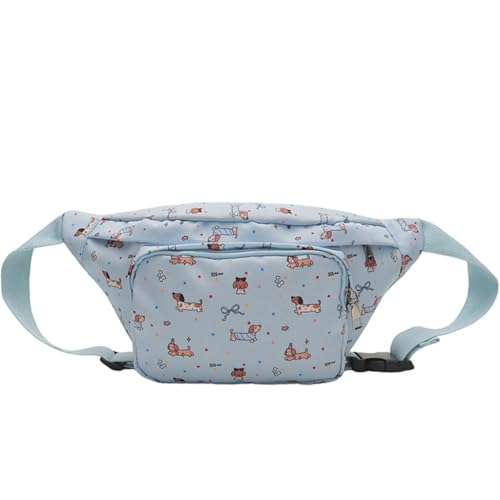 Mehrzweck-Hüfttasche für Damen, Dackel-Motiv, Hüftgürtel, Umhängetasche, Brusttasche mit mehreren Fächern, hellblau von Shntig