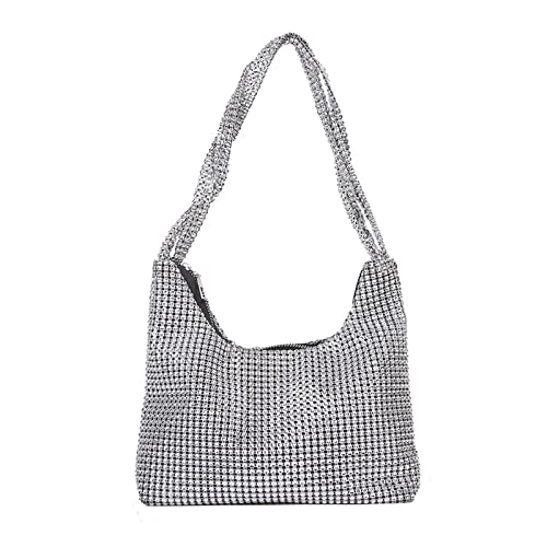 Mode Handtasche für Strass Abendtasche Schultertasche Unterarmtasche für Reisen, silber, 21x5x20cm von Shntig