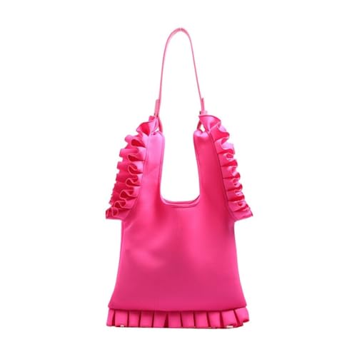 Modische Damen-Unterarmtasche, plissiert, Rüschenbesatz, einfarbig, Schultertasche, Handtasche, hot pink von Shntig