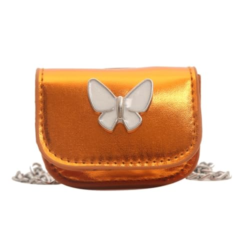 Modische Lippenstift-Tasche für Damen, mit Crossbody-Kette, niedlicher Schmetterlings-Münzgeldbörse, Orange von Shntig