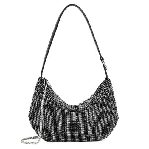 Modische Umhängetasche für Damen, Mondtasche, Handtasche, Kristall, Strass, Crossbody-Tasche, Schwarz von Shntig