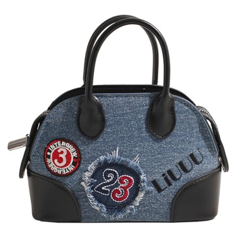 Modische bestickte Flicken, Umhängetasche, Denim, Muschelform, kleine Handtasche mit Tragegriff oben, für den täglichen Gebrauch, dunkelblau von Shntig