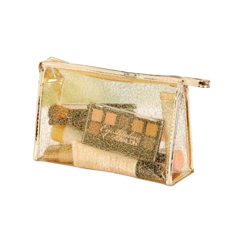 Modische transparente Make-up-Tasche für Damen, aus transparentem PVC, geeignet für die Organisation von Make-up und Zubehör, gold von Shntig