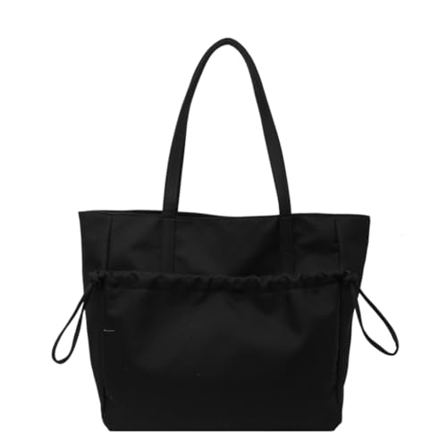 Nylontasche, Einkaufstasche für Damen und Mädchen, große Kapazität, Handtasche, einfarbig, Schultertaschen, Büchertasche, Schwarz von Shntig