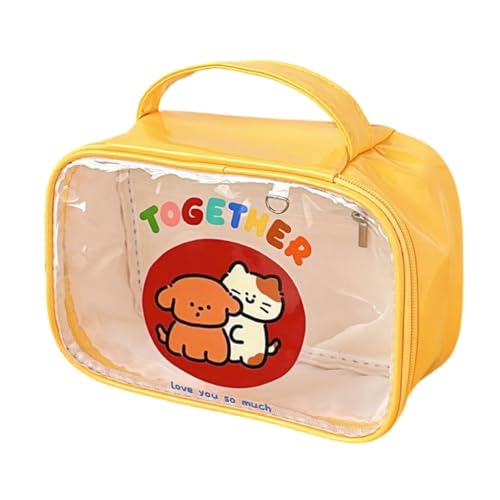 Reise-Kosmetiktasche, großes Fassungsvermögen, Cartoon-Make-up-Tasche mit Reißverschluss, transparenter Kulturbeutel, Make-up-Zubehör-Organizer, gelb, Single bag von Shntig