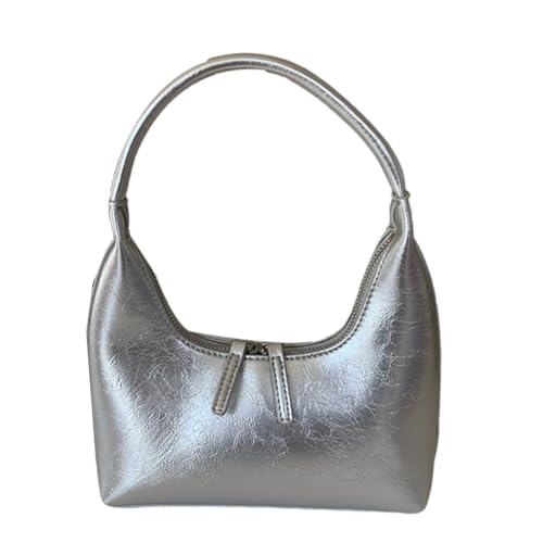 Retro Unterarmtasche für Frauen Moderne PU Leder Schultertasche Achseltaschen Handtasche, silber von Shntig