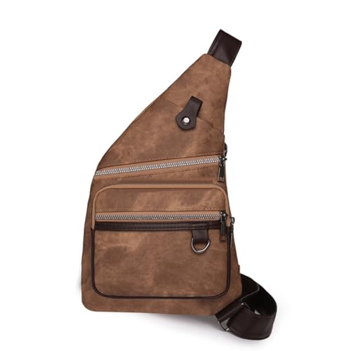 Schultertasche für Herren und Damen, PU-Leder, Schultertasche, mehrere Reißverschlusstaschen, wasserdichte Brusttasche, braun von Shntig