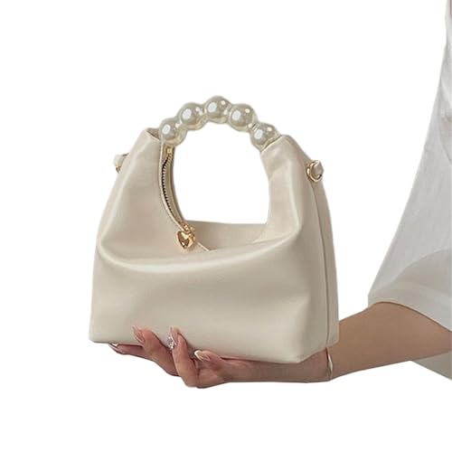 Shntig Damen-Handtasche aus PU-Leder, mit Perlen, Griff oben, mit Kette, kleine Umhängetasche für Hochzeit, Party, Abschlussball, weiß von Shntig