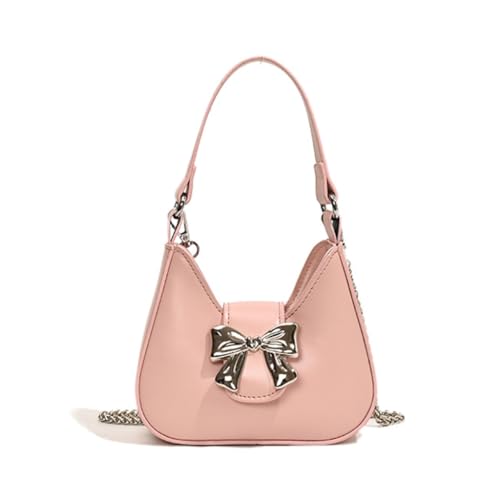 Shntig Damen-Handtasche mit niedlicher Schleife, PU-Leder, Unterarmtasche, Geldbörse, Kette, Crossbody-Tasche, rose, Small von Shntig